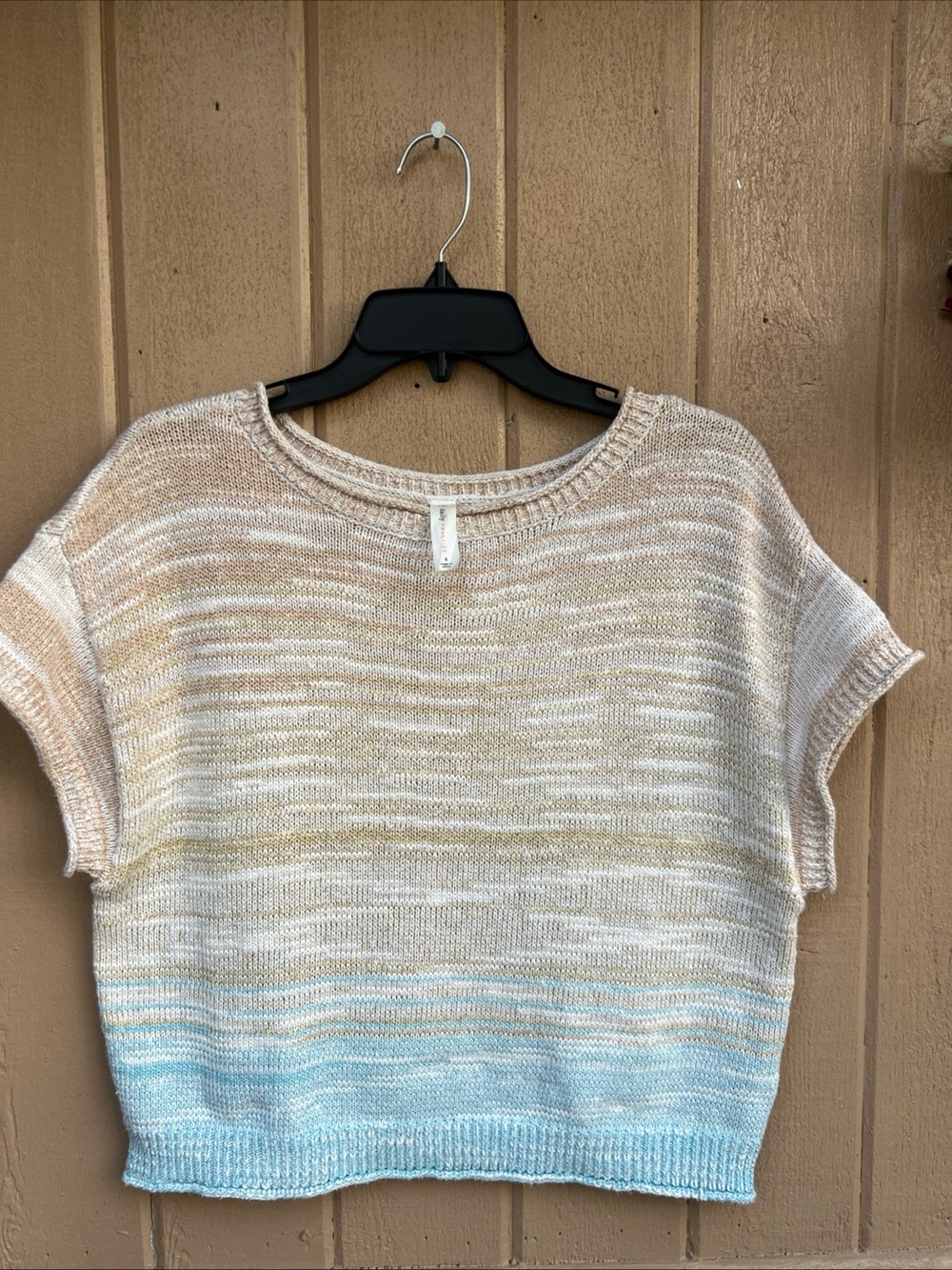 Crop S OVERSIZED FIT M Linen Blue Brown Knitted Daily Practice Yoga Sweater
